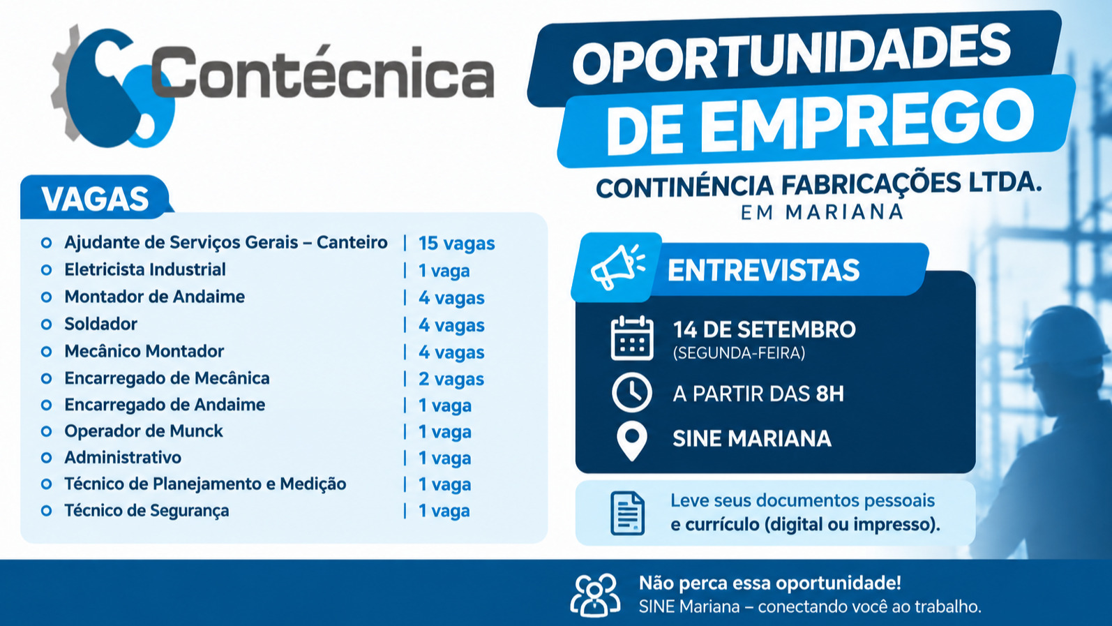 OPORTUNIDADES DE EMPREGO – CONTÉCNICA