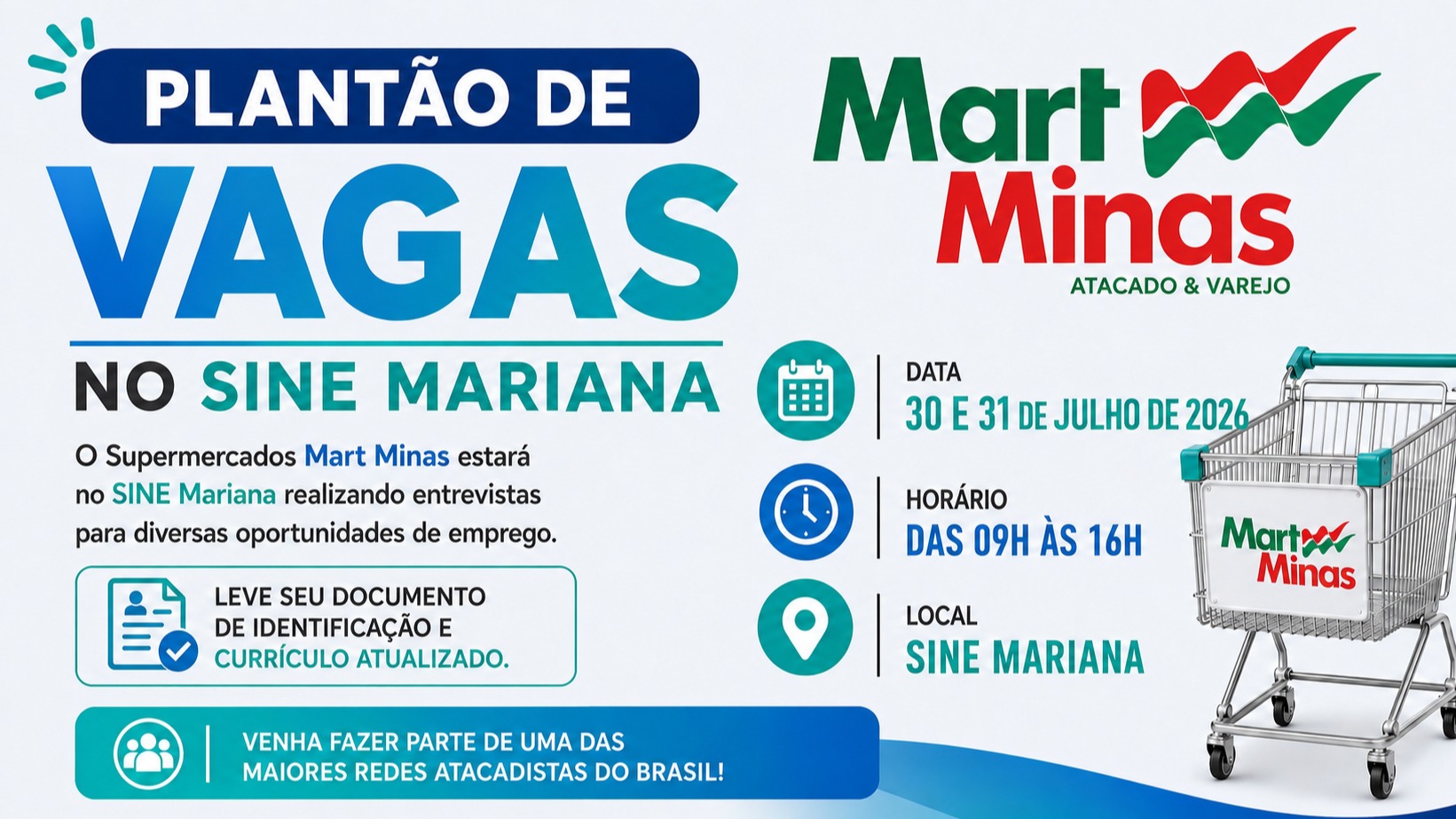 PLANTÃO DE VAGAS – MART MINAS NO SINE MARIANA